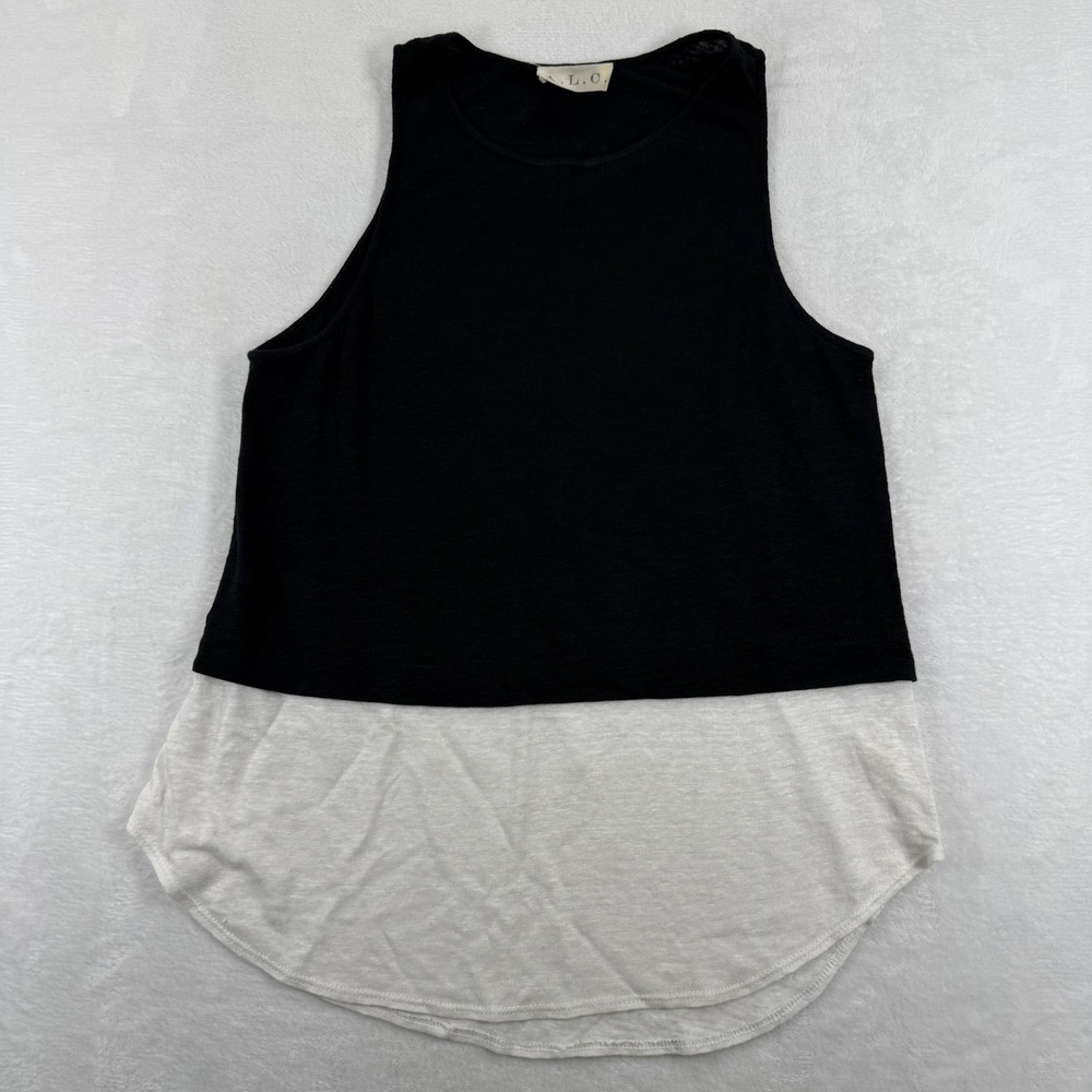 A.L.C. Black White Layered Linen‎ Jersey Tank Top Sleeveless Size M S-4-3317LJ